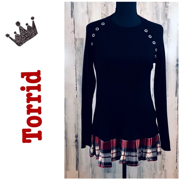 torrid Sweaters - Torrid Ribbed knit plaid trim layered sweater!